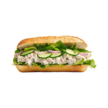 Creamy tuna salad sub on a long roll
