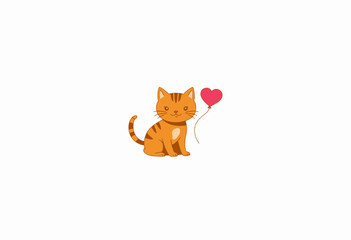 Fototapeta premium Adorable Cartoon Cat with Heart Balloon on a Minimalist White Background Radiating Playfulness and Joyful Vibes