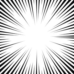 Black radial speed lines burst &ndash; a clean high-contrast vector burst with dynamic radial speed strokes that drive focus toward the center, ideal for titles, poster layouts, and energetic visual transit