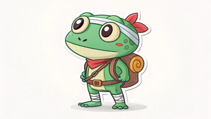 Obraz premium Cute Frog Warrior Cartoon Character with Bandage and Rope Outfit