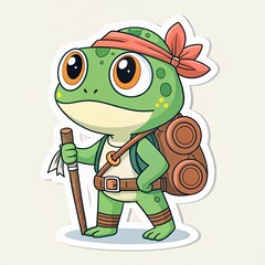 Obraz premium Cute Frog Warrior Cartoon Character with Bandage and Rope Outfit