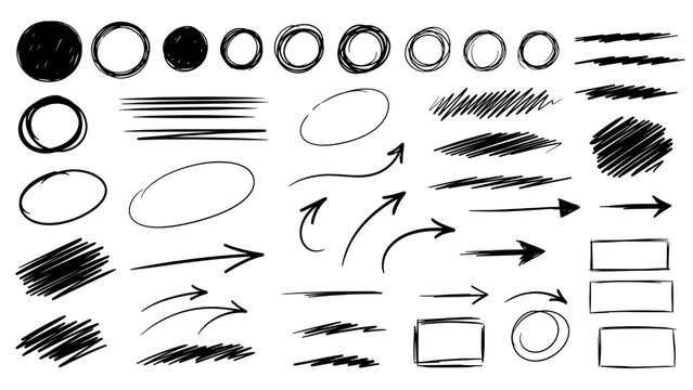 Handdrawn Doodle Elements Set Arrows Circles Underlines Boxes