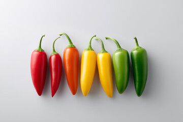 Red green chili peppers look vibrant and inviting on neutral surface