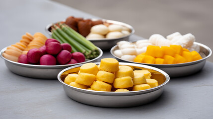Colorful sweets are ready in trays for celebration