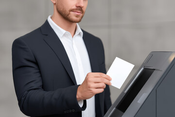 Man in suit scans document focused, determined and ready for business