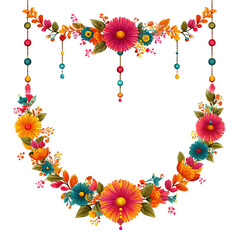 Colorful floral hanging garland decoration isolated on white