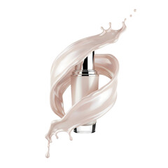 Elegant Cosmetic Bottle with Swirling Cream or Lotion on White Background