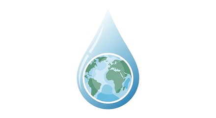 Obraz premium Stylized graphic of a water droplet with the Earth inside, symbolizing global water conservation, sustainability, and environmental protection