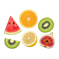 Fresh Vibrant Mixed Fruit Slices Variety: Watermelon, Orange, Kiwi, Lemon, Fig