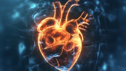 Glowing Human Heart Anatomy Medical Science image