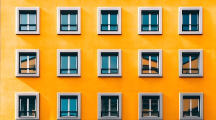 Orange building facade with repeating window pattern