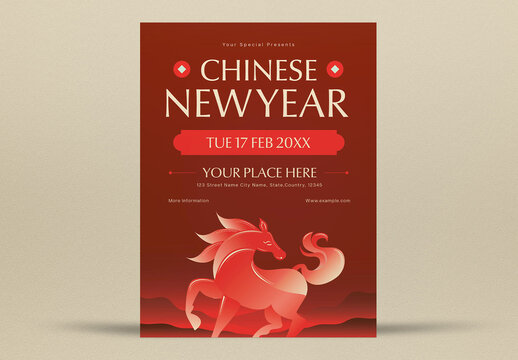 Red Chinese New Year Horse Flyer Layout