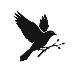 Fototapeta premium A black silhouette of a bird in flight with a branch