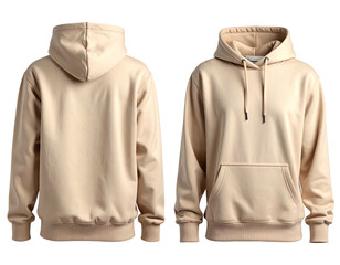 Two views of a neutral-toned hoodie front and back