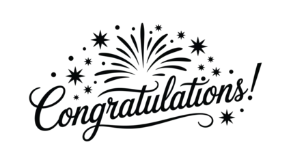 Fotobehang Positive Typography Congratulations typography design with decorative stars and fireworks celebrating success, achievement, celebration and festive moments in minimalist black style  © Zavivec