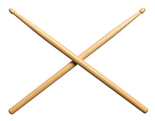 Two wooden drumsticks crossed against a black backdrop, simple and clean