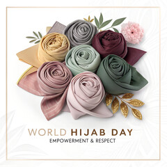 World Hijab Day Celebration Concept, Muslim Woman Wearing Hijab Portrait, Hijab Fashion and Modesty Lifestyle, Empowered Muslim Women in Hijab, Diversity and Inclusion with Hijab