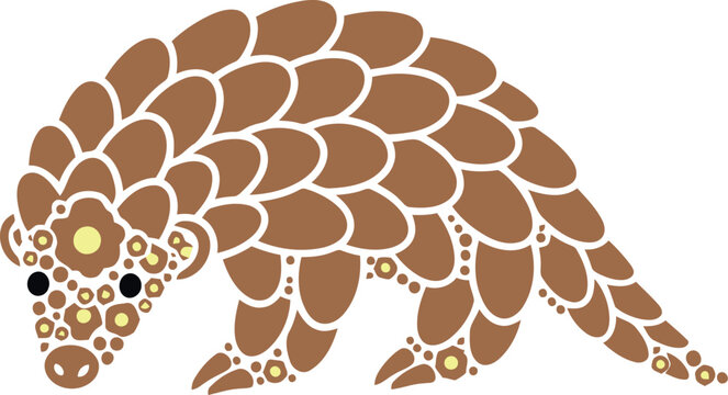 Colorful stylized pangolin illustration with geometric patterns for wildlife conservation and educational design