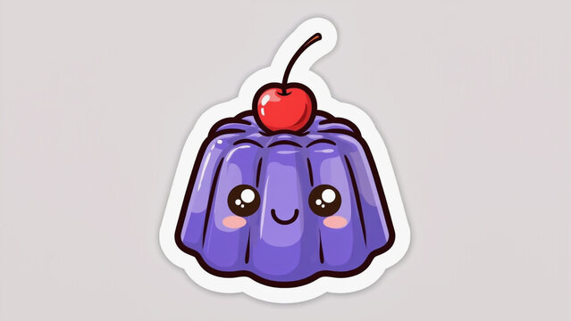 cartoon character pudding with cherry topping sticker.ai 