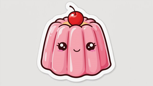cartoon character pudding with cherry topping sticker.ai 