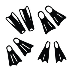 Collection of black swim fins or flippers for underwater sports and diving activities © Atique0125