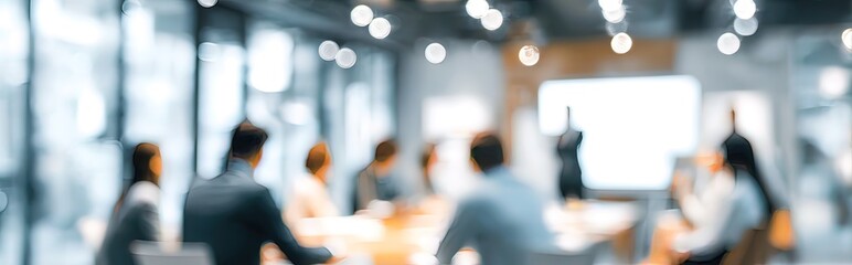 Blur office meeting blurred background with business people working group in boardroom discussion, executive seminar or professional training in enterprise. High quality