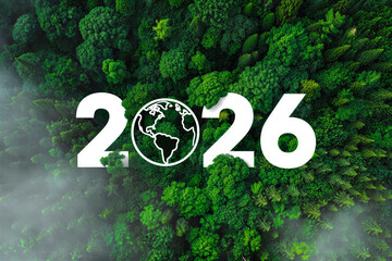 2026 Sustainable Earth Concept with Green Forest and Global Ecology