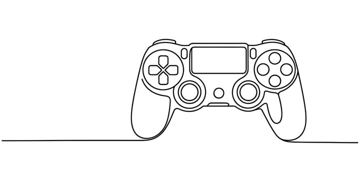 Continuous line drawing of a video game controller on a white background Vector, illustration