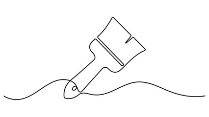 Obraz premium Continuous one line drawing of paint brush. Construction and repair. one line Art icon drawing vector. A wide brush paint vector illustration. Minimalist style isolate outline vector