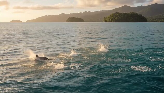 The spinner dolphin (Stenella longirostris) swim on surface in the Pacific ocean, off the coast of Costa Rica, Central America
