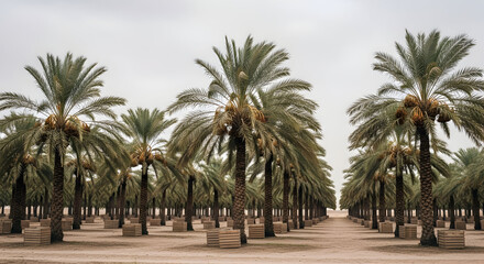 Obraz premium Palm Trees in a Row Plantation.