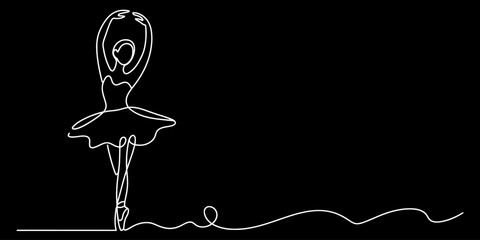 Elegant single continuous line art drawing of a ballerina performing a classical dance pose Vector, illustration © Continues One Line D