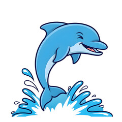 Happy Cartoon Dolphin Jumping Out of Water on a White Background animal ocean