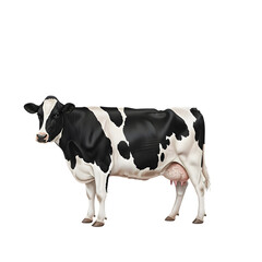 Holstein Friesian Cow with Black and White Patches and Udder on White Background cattle livestock