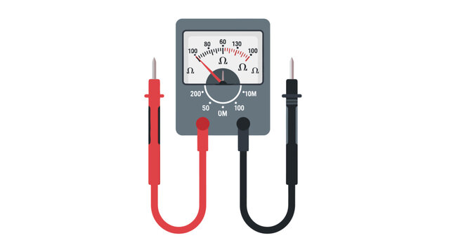 Digital multimeter with red and black probes on a plain white background, showcasing its dial and leads.