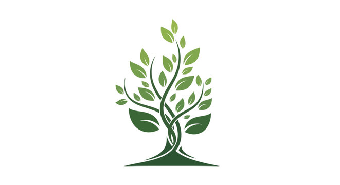 A stylized illustration of a tree with intertwined trunks and vibrant green leaves on a clean white background, symbolizing growth and harmony in a simple, iconic design.