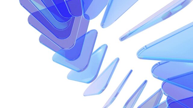 Abstract futuristic glass background with smooth blue gradient colors and floating 3D holographic shapes. 4K loop animation