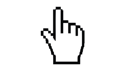 Pixel art hand cursor icon pointing upwards on white background with black outline and simple design