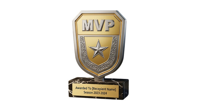 Gold MVP trophy with star and shield design on marble base