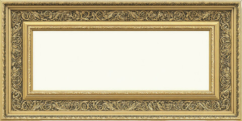 Obraz premium A golden rectangular frame with ornate carvings around a blank cream-colored inner space