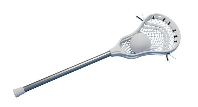 Professional lacrosse stick with white ball in modern mesh pocket