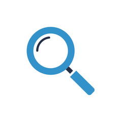 Magnifying glass icon on a plain white background representing search and discovery