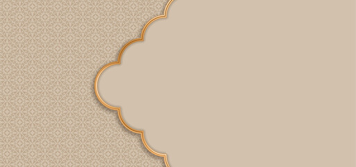Arabic style Banner. Traditional oriental ornamental background with gold frame. Islamic style border frame design