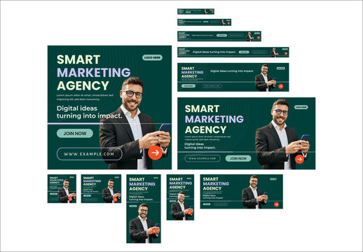 Smart Marketing Agency Web Banner Set Layout