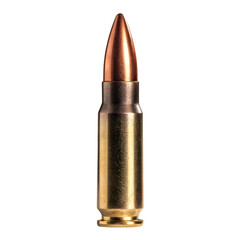 A single bullet stands out against a stark black background, showcasing intricate detail and metallic hues