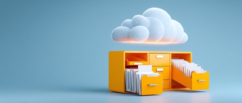 Cloud storage concept with file cabinet.