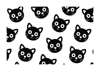 Obraz premium Adorable Vector illustration Black Cat Faces Pattern on White Background