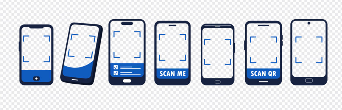 Phone qr scan code icon design with simple frame layouts for me interface visuals. These scan me frame graphics are ideal for UI and app projects.