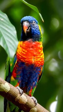 Colorful parrot perched on a branch in natural setting