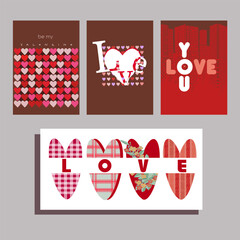 set of valentine cards with hearts text composition, vector
